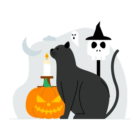 Gruselige Halloween-Katze  Illustration