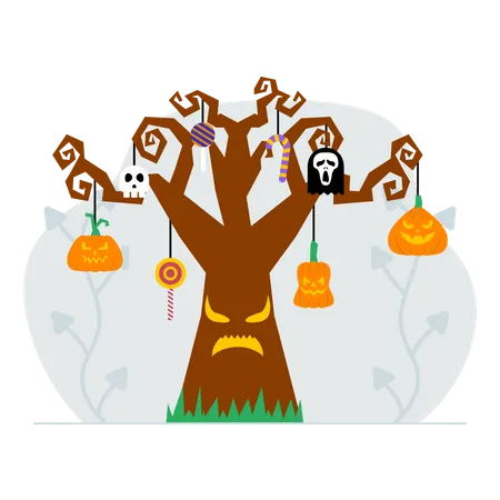 Gruseliger Halloween-Baum  Illustration