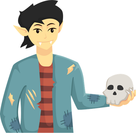 Gruseliger Halloween-Vampir mit Totenkopf  Illustration