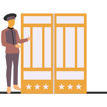 Guard standing at hotel gate  Illustration