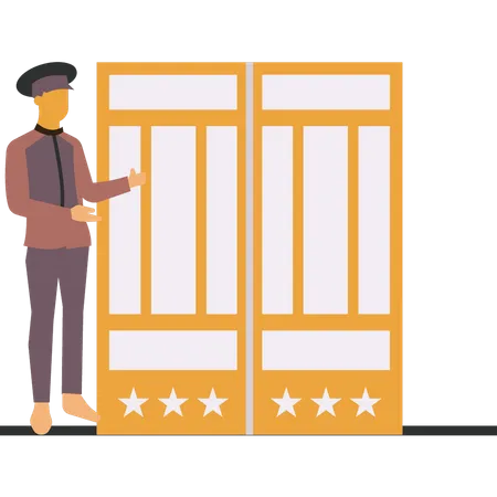 Guard standing at hotel gate  Illustration