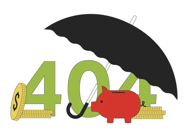 Mensagem flash de erro 404 de economia de capa de guarda-chuva  Ilustração