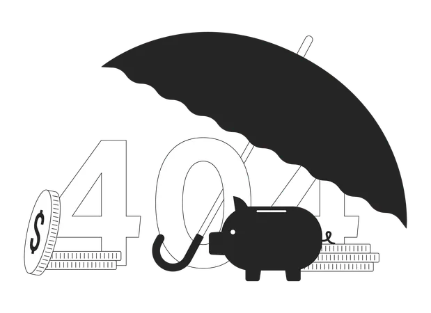 Mensagem flash de erro 404 de economia de capa de guarda-chuva  Ilustração