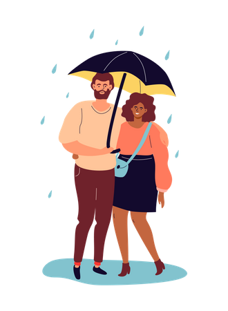 Casal segurando guarda chuva  Ilustração