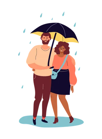 Casal segurando guarda chuva  Ilustração