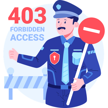 Guardia de seguridad con Error 403 Acceso Prohibido  Ilustración