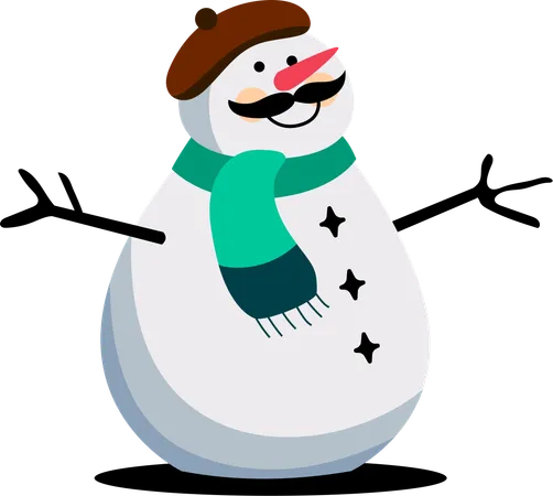 This Snowman Wearing A Serene Green Scarf Stands As A Gentle Protector Of The Winter Wonders Symbolizing Peace And Tranquility During The Festive Season Illustration