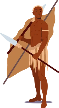 Guerrero de guerra sosteniendo lanza y escudo  Ilustración