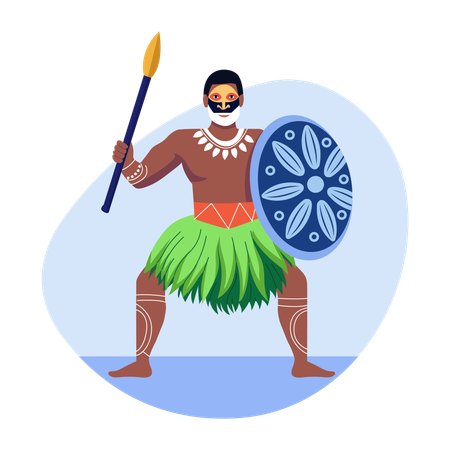 Guerrero nativo con traje tribal  Ilustración