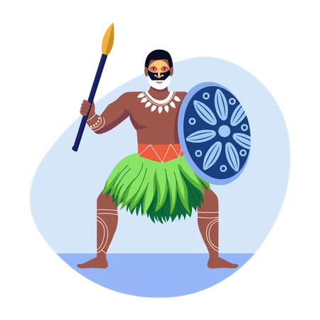 Guerrero nativo con traje tribal  Ilustración