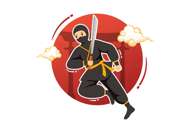 Ilustracion Vectorial De Ninjutsu Con El Personaje Ninja Shinobi De Japon En Estilo Plano De Dibujos Animados Plantillas De Fondo De Pagina De Destino Dibujadas A Mano Ilustración