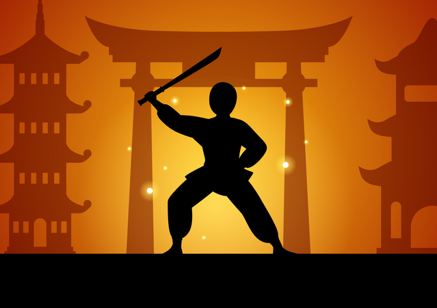 Guerrero ninja con espada  Ilustración