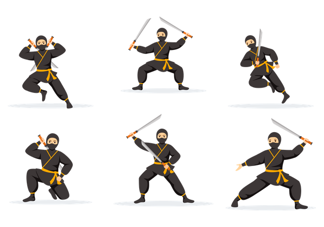 Guerrero ninja con espada  Ilustración