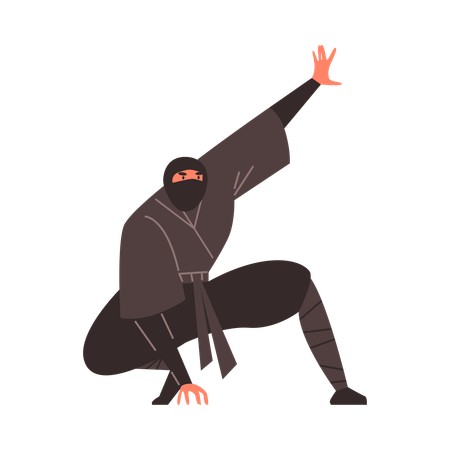 Hombre guerrero ninja sentado en pose  Ilustración