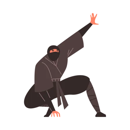 Hombre guerrero ninja sentado en pose  Ilustración