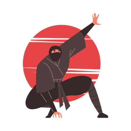 Hombre guerrero ninja sentado en pose  Ilustración