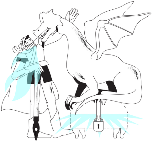 Chevalier guerrier avec dragon  Illustration