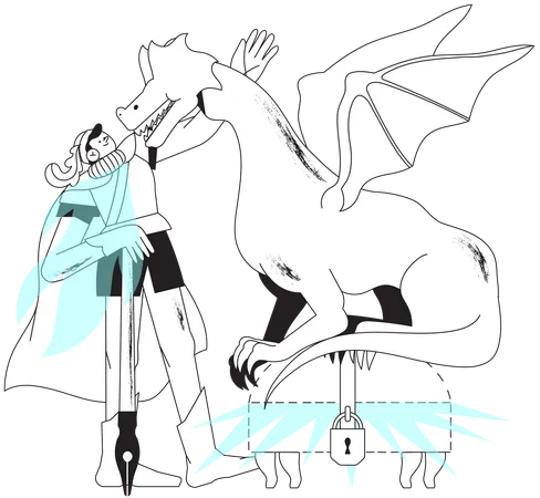 Chevalier guerrier avec dragon  Illustration