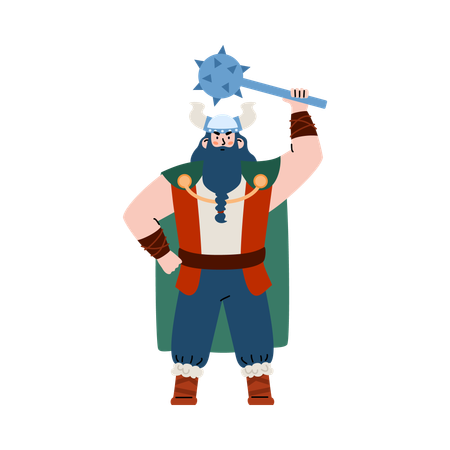 Guerrier viking géant avec barbe et masse  Illustration