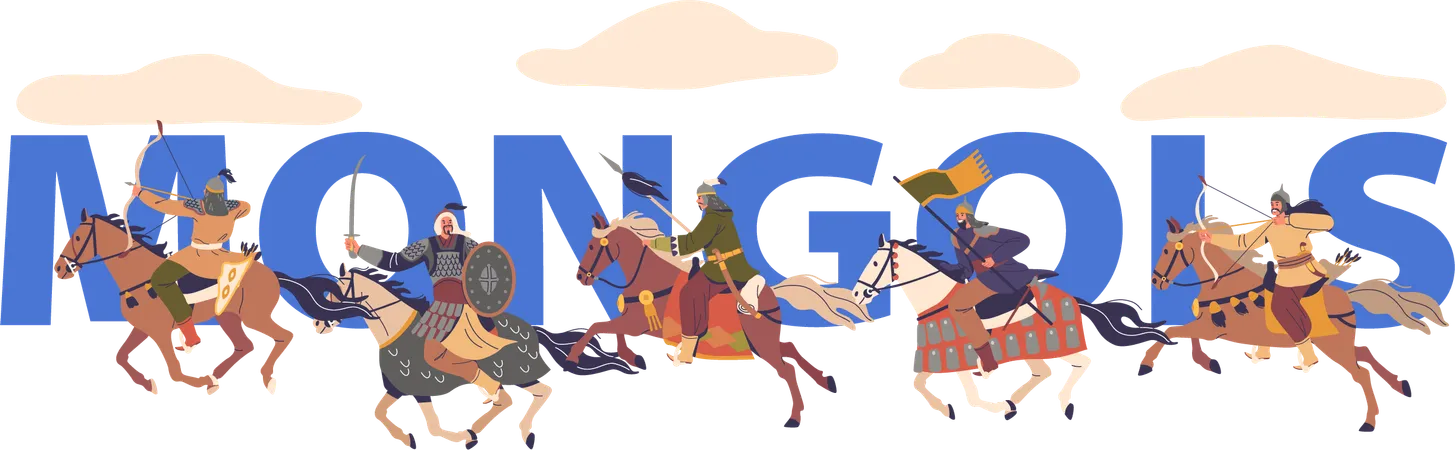 Personnages guerriers mongols à cheval  Illustration