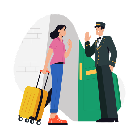 Guest Arriving at Hotel Entrance  Illustration