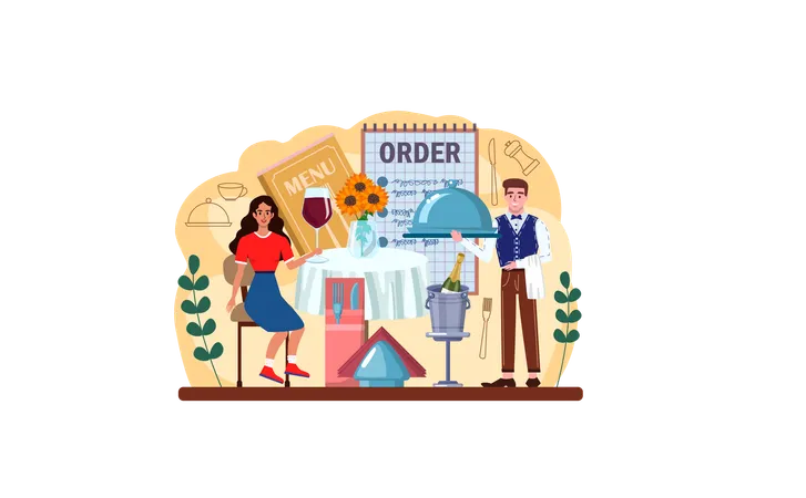 Waiter Web Banner Or Landing Page Restaurant Staff In The Uniform Catering Service Order Acceptance Payment And Customer Service Flat Vector Illustration Illustration