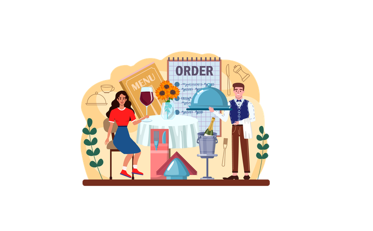 Guest in restaurant orders for food  Illustration