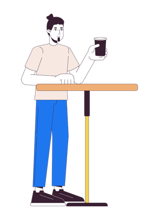 Guest male drinking coffee at table  Illustration