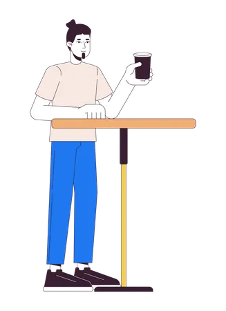 Guest male drinking coffee at table  Illustration