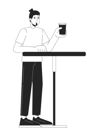 Guest male drinking coffee at table  Illustration