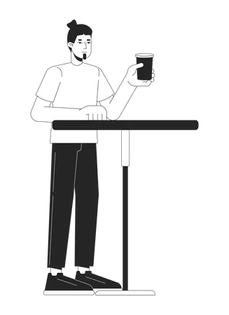 Guest male drinking coffee at table  Illustration