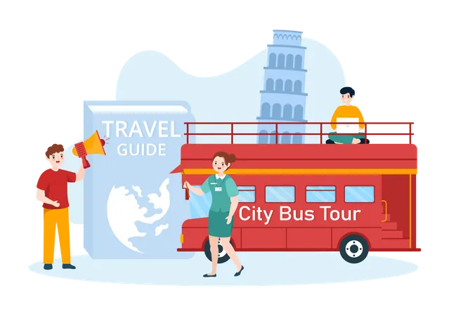 Guia de viagem no ônibus turístico da cidade  Ilustração