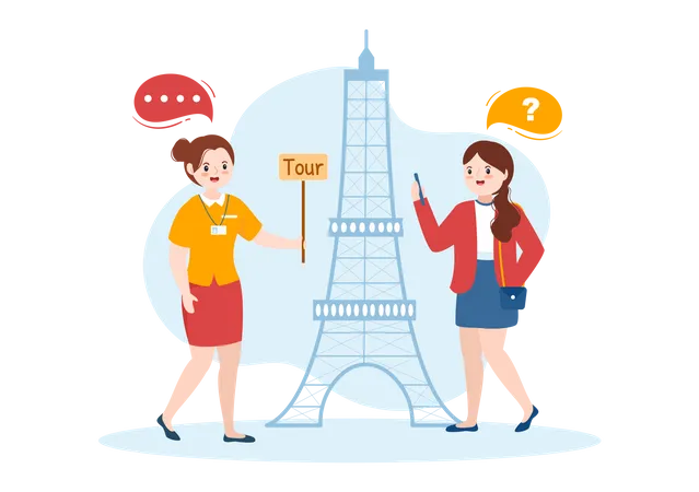 Guia turístico feminino mostrando turista feminina  Ilustração
