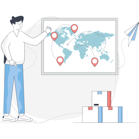 Guia visual sobre como usar um mapa para identificar opções de envio ideais para uma entrega eficiente  Ilustração