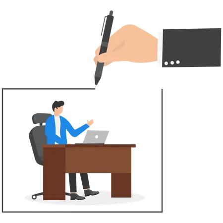 Scope Of Work Guidance For Employee To Work Within Framework Mentorship In Workplace Concept Boss Hand Drawing Boundary Line Around Businessman On Office Desk Illustration