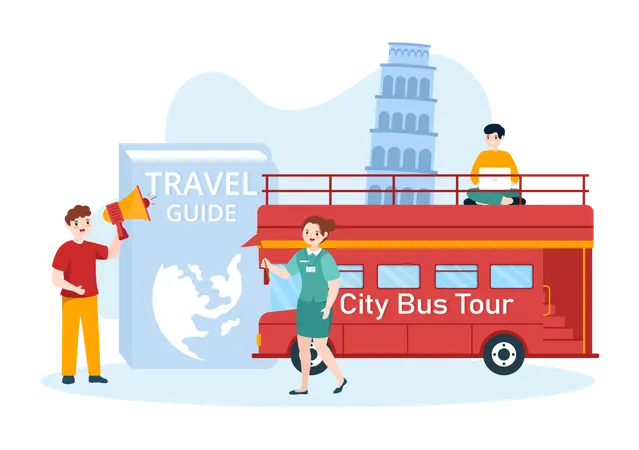 Guide de voyage en bus touristique  Illustration