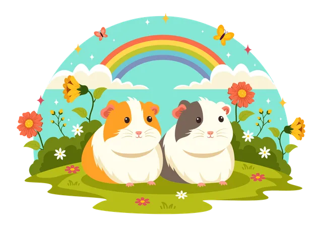 Guinea Pig Vector Illustration Featuring Various Hamster Breeds In Green Fields In A Flat Cute Kids Cartoon Style Background Design Illustration