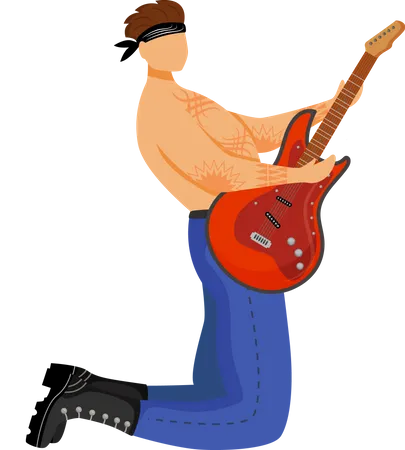 Guitarist Flat Color Vector Illustration Guitar Player Standing On His Knees Musician Music Band Member Rock And Roll Man With Musical Instrument Concert Isolated Cartoon Character On White Illustration