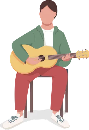 Guitarist Semi Flat Color Vector Character Sitting Figure Full Body Person On White Musician Performing Isolated Modern Cartoon Style Illustration For Graphic Design And Animation Illustration