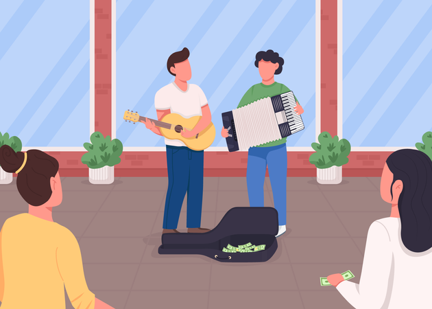 Guitarist and accordion player earn money  Illustration