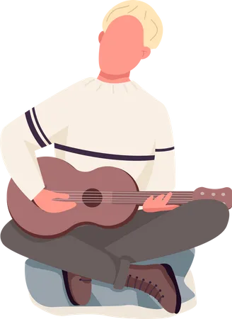 Guitarist During Camping Semi Flat Color Vector Character Singing Figure Full Body Person On White Autumn Activity Isolated Modern Cartoon Style Illustration For Graphic Design And Animation Illustration