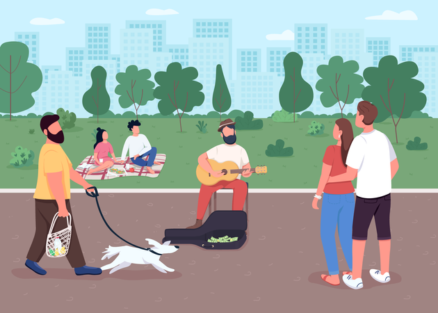 Guitarist on street  イラスト