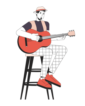 Guitariste acoustique pinçant les cordes  Illustration