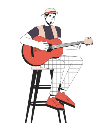 Guitariste acoustique pinçant les cordes  Illustration