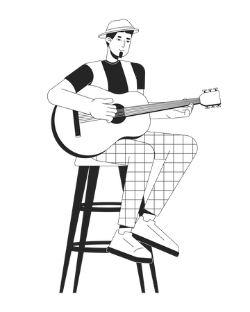 Guitariste acoustique pinçant les cordes  Illustration