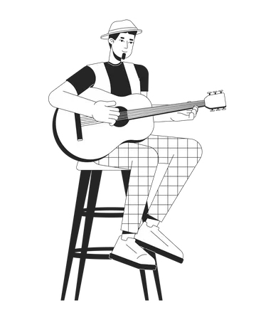 Guitariste acoustique pinçant les cordes  Illustration