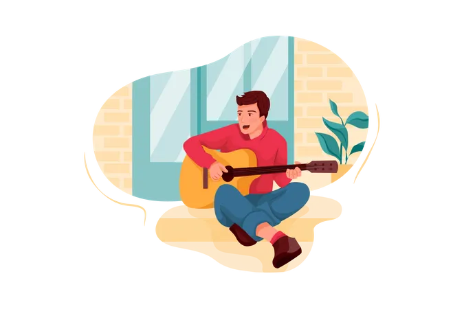 Guitariste masculin jouant de la guitare  Illustration