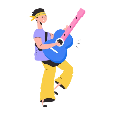 Guitariste masculin jouant de la guitare  Illustration