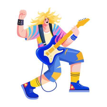 Guitariste rock jouant de la guitare  Illustration