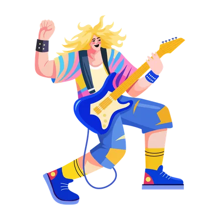 Guitariste rock jouant de la guitare  Illustration